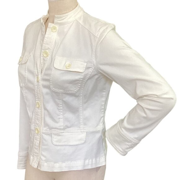 Talbots Stretch 8 Cotton Denim Button-Up Jacket Pockets Ivory/Cream 34Q - Picture 4 of 8